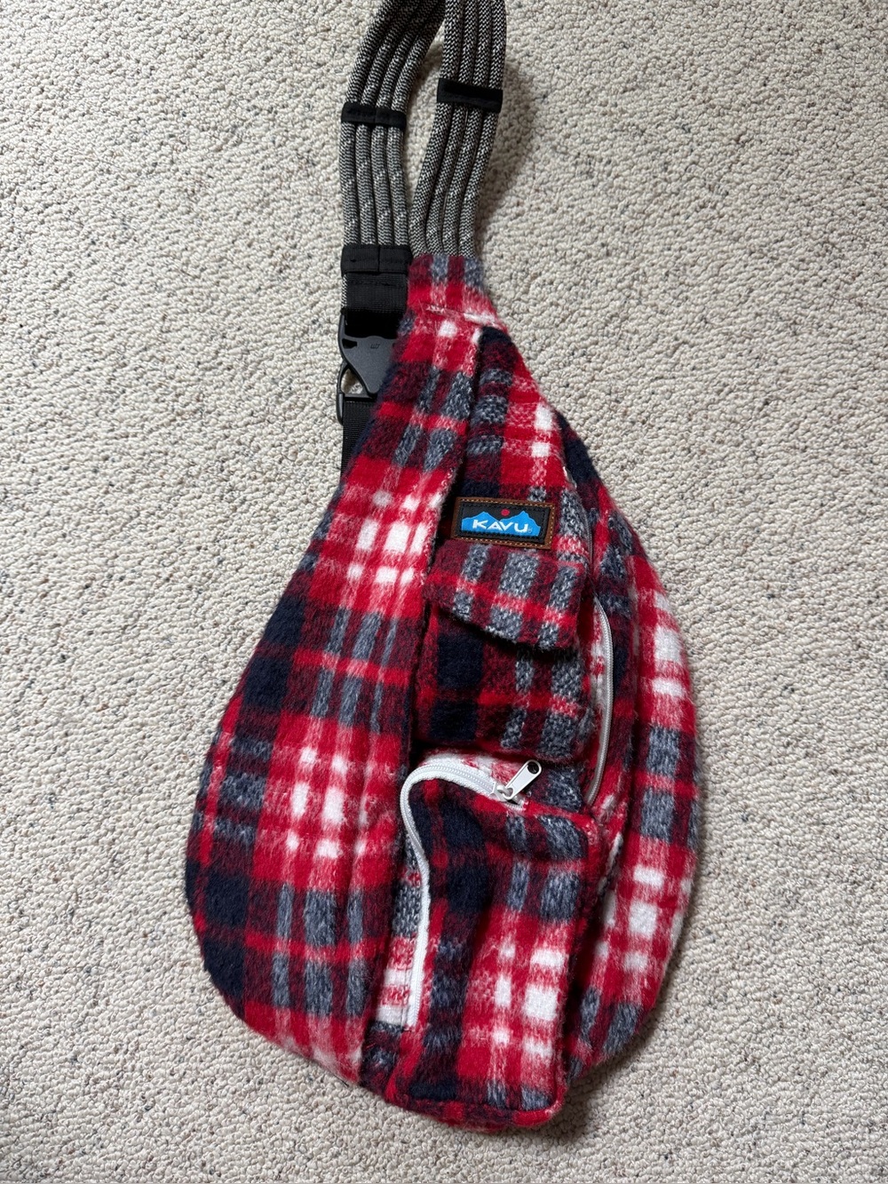 Kavu Red Black White Plaid Sling Bag
